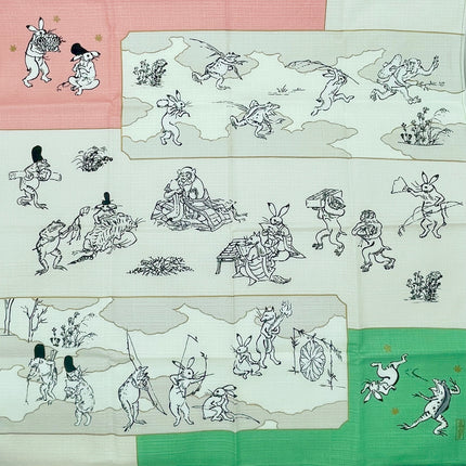 Furoshiki mit Choju Giga Tiermotiven – Zweifarbig Grün/Rot