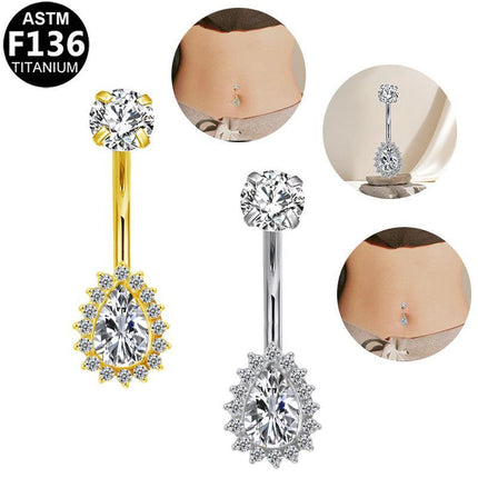 Bauchnabelpiercing aus TITAN mit Tropfen-Halo