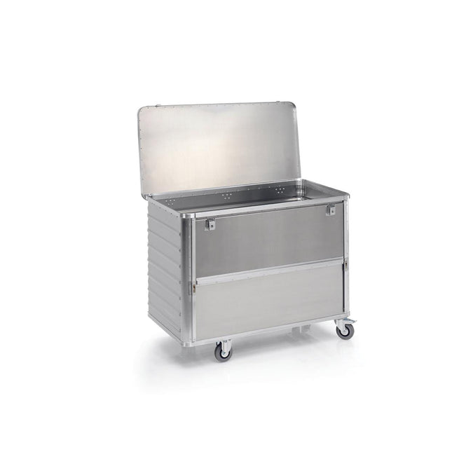 Novocal Transportcontainer Material: Aluminium mit absenkbarer Vorderwand 2 Bock- und 2 Lenkrollen | Packung (1 Stück)