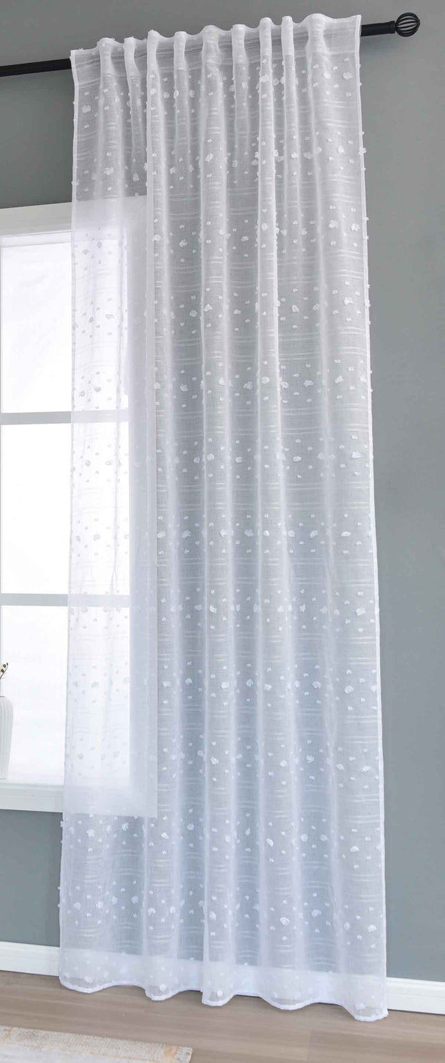 Gardine  HxB 245x140 cm Natur Pompom »VALENCIA« Multiband Aufhängung Scherli Transparent Leinen-Optik 2023400
