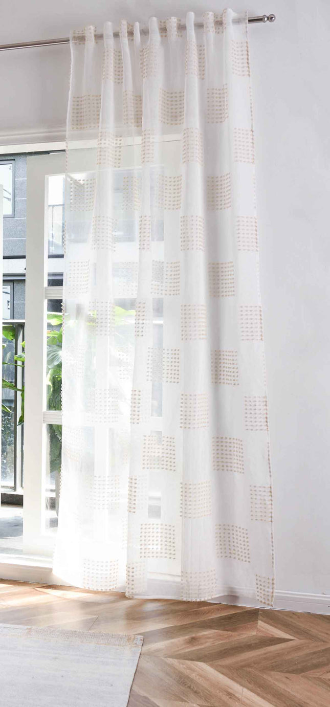 Gardine HxB 245x140 cm Natur Taupe Geo »VALENCIA« Multiband Aufhängung Scherli Transparent Leinen-Optik 2023480