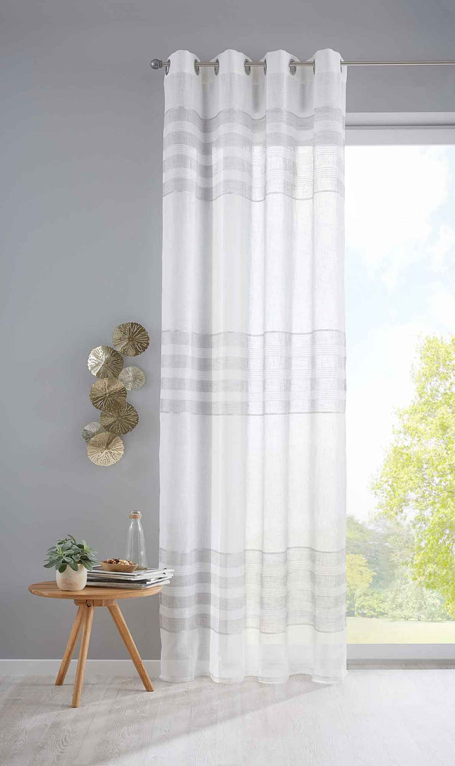 Gardine Ösen Vorhang Streifen Gewebt »LINEN« HxB 245x140cm Naturweiß Grau Ösenschal Batist Halbttransparent Webstreifen 2022310