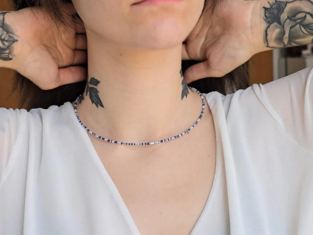 Perlenkette Blautöne – Zarte Perlenkette Blau