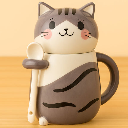 Schmuck Duftkerze mit Motiv Katze, in Keramiktasse mit Deckel und Löffel