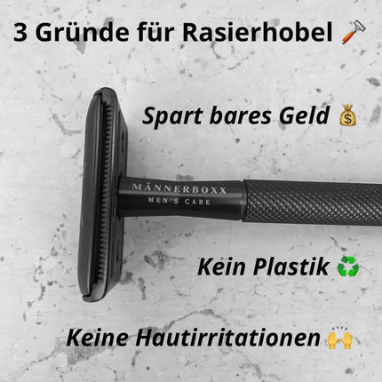 Premium Rasierhobel ‚Black‘ inkl. 10 Rasierklingen