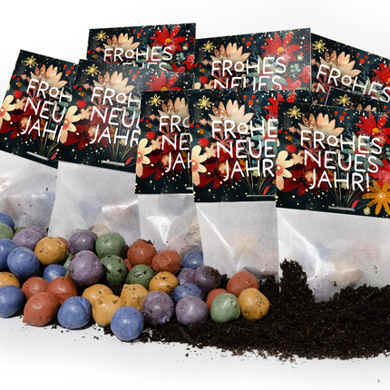 10x5 Blumenmurmeln im Tütchen "Frohes Neues Jahr"