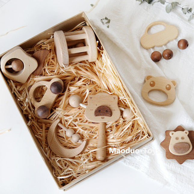 Beste Wünsche Baby Box - Geschenkbox – Rassel, Lern- & Greifspielzeug für Babys (8-in-1 Holzspielzeug)