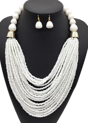 Acryl-Perlen Schmuck-Set – Halskette & Ohrringe, Statement/Choker, African Style, Damen - Königsblau Linkreich