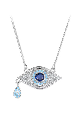 SEO. Evil Eye Kette mit Zirkon – Schutzanhänger mit blauem Kristall - Silber Linkreich