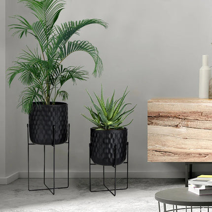 2er Set Metall Pflanzenständer Modern Schwarz Rund – Blumenständer für Blumentöpfe 18x31cm & 20x45cm – Indoor Deko Pflanzenhalter Wohnzimmer & Garten