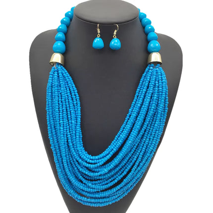 Acryl-Perlen Schmuck-Set – Halskette & Ohrringe, Statement/Choker, African Style, Damen