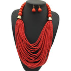 Acryl-Perlen Schmuck-Set – Halskette & Ohrringe, Statement/Choker, African Style, Damen - Rot Linkreich