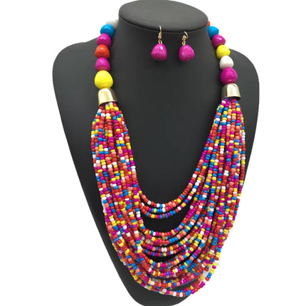 Acryl-Perlen Schmuck-Set – Halskette & Ohrringe, Statement/Choker, African Style, Damen