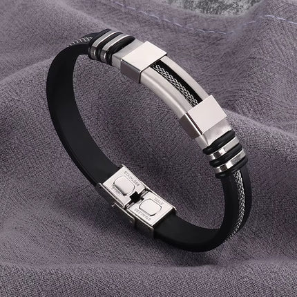 Herren Armband aus Edelstahl & Silikon – Schwarz/Gold mit Magnetverschluss