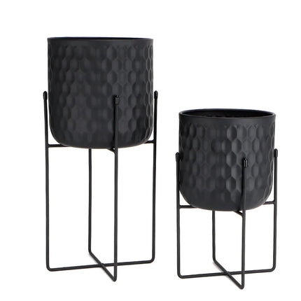 2er Set Metall Pflanzenständer Modern Schwarz Rund – Blumenständer für Blumentöpfe 18x31cm & 20x45cm – Indoor Deko Pflanzenhalter Wohnzimmer & Garten