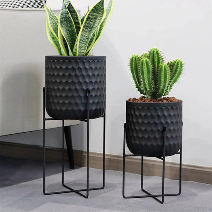 2er Set Metall Pflanzenständer Modern Schwarz Rund – Blumenständer für Blumentöpfe 18x31cm & 20x45cm – Indoor Deko Pflanzenhalter Wohnzimmer & Garten