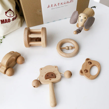 Beste Wünsche Baby Box - Geschenkbox – Rassel, Lern- & Greifspielzeug für Babys (8-in-1 Holzspielzeug)