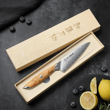 HEZHEN Utility Damastmesser Flagship 5" | 73 Lagen - Holzgriff und Geschenkbox