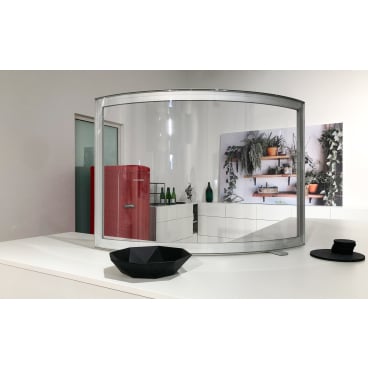 Novocal Hygieneschutzwand gebogen mit Durchreiche transparent  1.200 x 600 mm (BxH) Fuß: 400 x 50 | Packung (1 Stück)