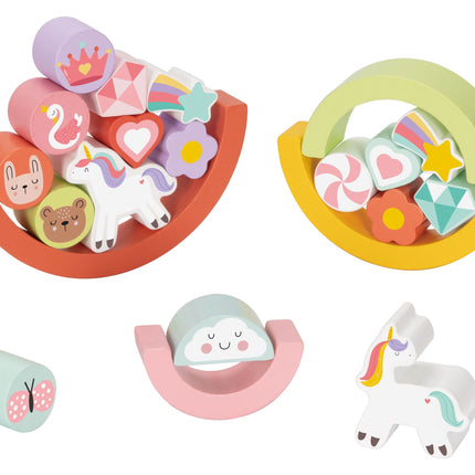 Holz Einhorn Balance Stapelspiel – Montessori Baustein-Set für Kleinkinder