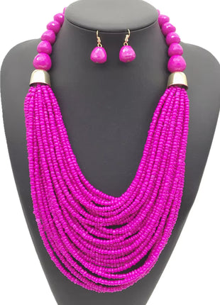 Acryl-Perlen Schmuck-Set – Halskette & Ohrringe, Statement/Choker, African Style, Damen - Rose Linkreich
