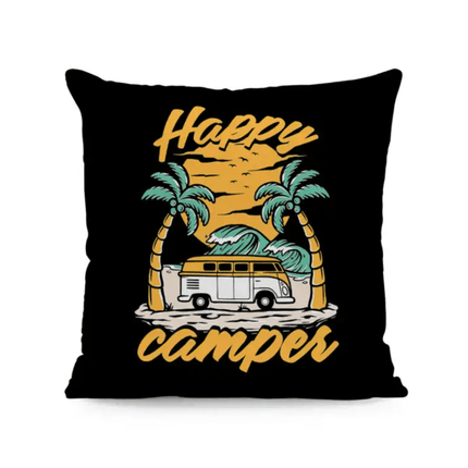 Wohnmobil Kissenbezug: Happy Camper in schwarz