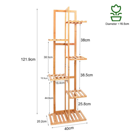 Bambus Pflanzenregal 124cm Hoch – Schwerlast Pflanzentreppe Indoor & Outdoor – Mehrstöckiges Blumenregal Holz für bis zu 50kg