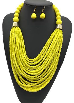 Acryl-Perlen Schmuck-Set – Halskette & Ohrringe, Statement/Choker, African Style, Damen - Königsblau Linkreich