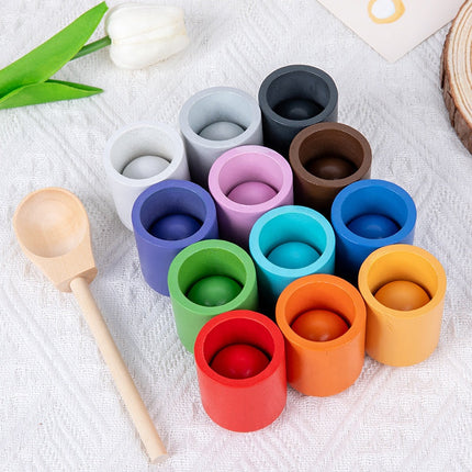 Montessori Kugel Sortier- und Zuordnungsspiel aus Holz mit 12 Farben – Puzzle für Farberkennung & frühkindliche Bildung