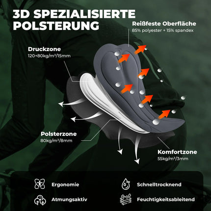Herren Radlerhose mit Träger Gepolstert, Fahrradhose Kurz, Atmungsaktive schnelltrocknende