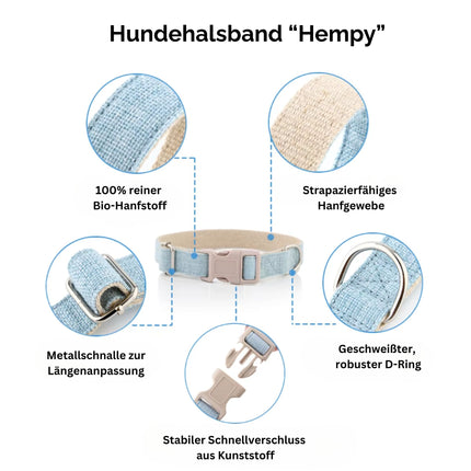 Hundehalsband-Set "Hempy" - Halsband + Leine + gravierte Hundemarke