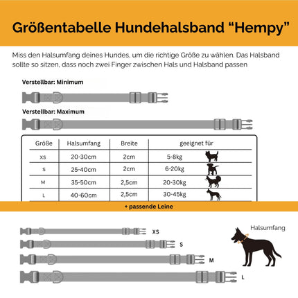 Hundehalsband-Set "Hempy" - Halsband + Leine + gravierte Hundemarke