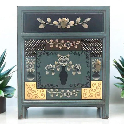 Vintage Asia Chinesisches Nachtkästchen Nachttisch "Oceanflowers" - Art. 35191-6