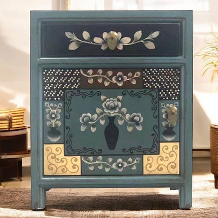 Vintage Asia Chinesisches Nachtkästchen Nachttisch "Oceanflowers" - Art. 35191-6