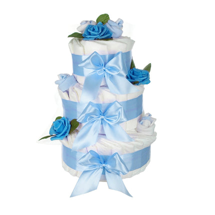 Große Windeltorte Rosenblüte | 3-stöckig blau