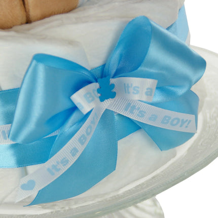 Windeltorte Junge mit Spieluhr Bär blau