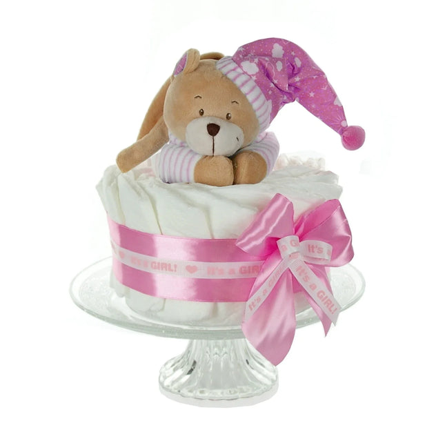 Windeltorte Mädchen mit Spieluhr Bär rosa