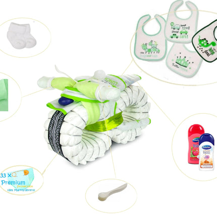 Windelmotorrad ROCKSTAR Windeltorte grün