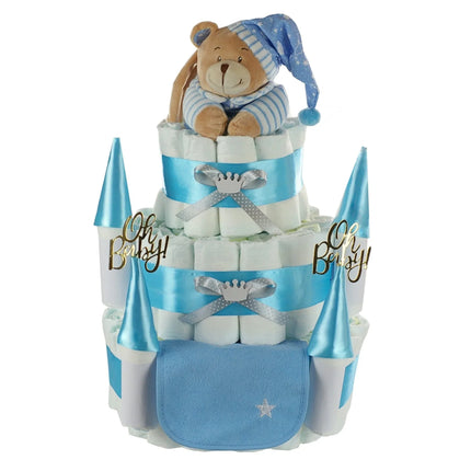Windeltorte Schloss mit Spieluhr Bär blau