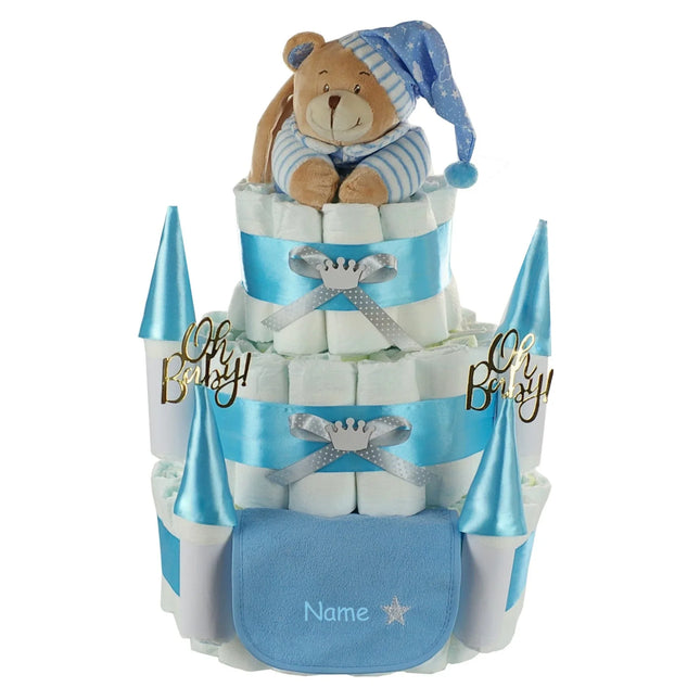 Windeltorte Schloss mit Spieluhr Bär blau