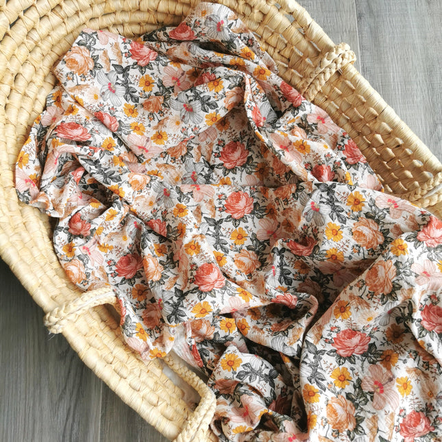 Musselintuch "Retro Blumen"