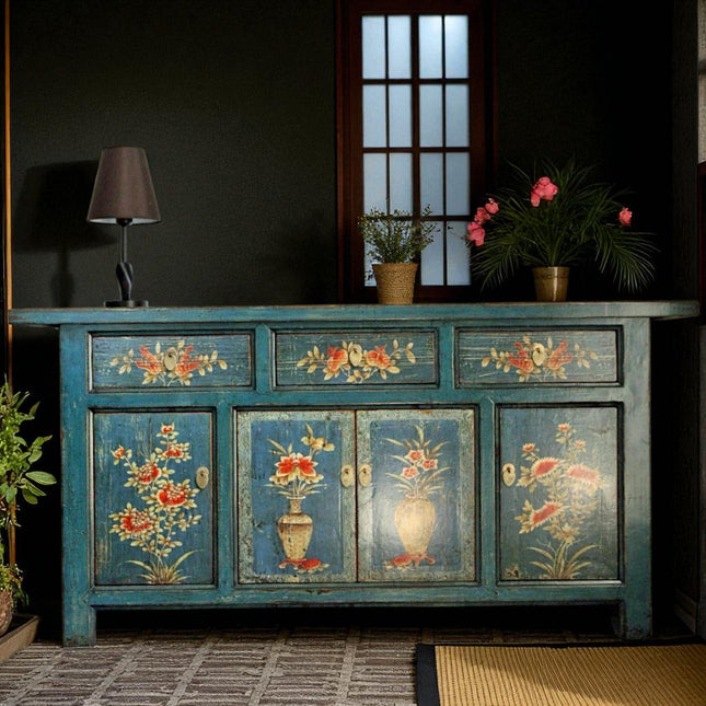 Vintage Asia Orientalische Kommode Sideboard Schrank Blau-Orange - Art. 34372-1