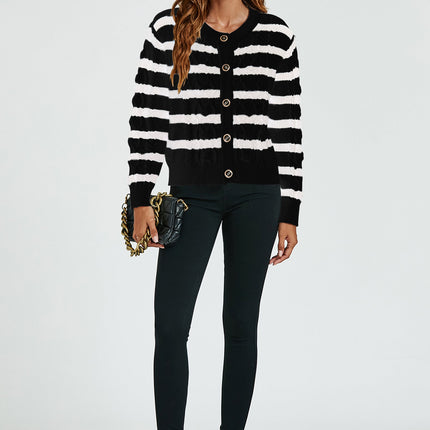 Schwarze-weiße Strickjacke mit Streifenmuster