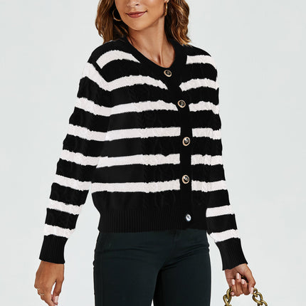 Schwarze-weiße Strickjacke mit Streifenmuster