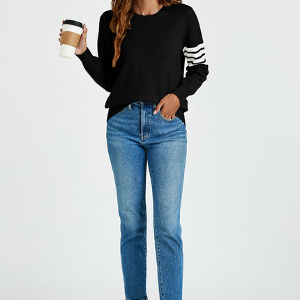 Stripe Pattern Jumper Top In Black