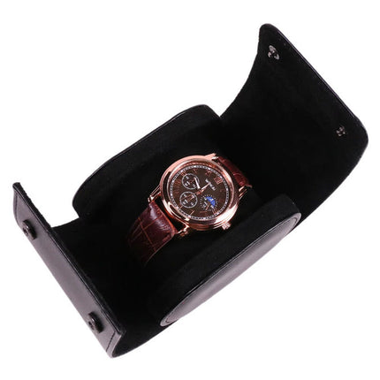 Uhrenrolle PU Leder Braun & Schwarz – Reise Uhrenetui Aufbewahrung für Armbanduhren