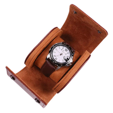 Uhrenrolle PU Leder Braun & Schwarz – Reise Uhrenetui Aufbewahrung für Armbanduhren
