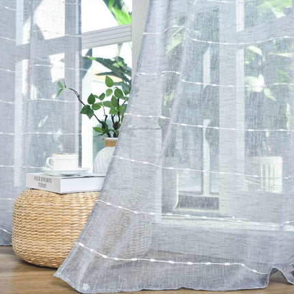 Halbtransparente Gardine mit Ösen »Kassel« Chenille Leinenbindung Streifen Grobfaserig 202470