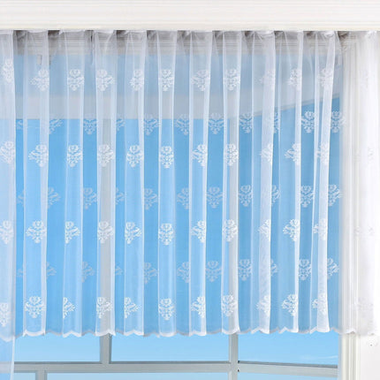 Jacquard Bogenstore Gardine »Ines«, Barock Blumenmuster Weiß Kräuselband Universalband Faltenband Store 13142