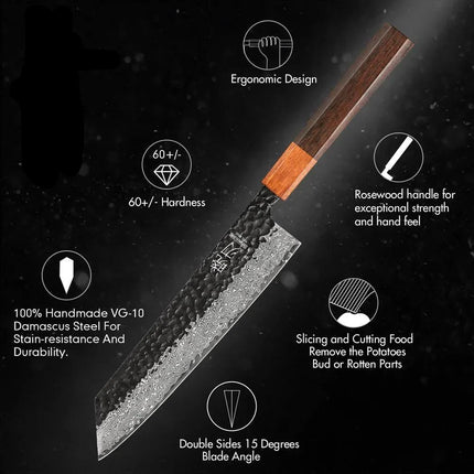 Japanisches Kiritsuke Damastmesser 20 cm | 67 Lagen - Handgeschmiedet